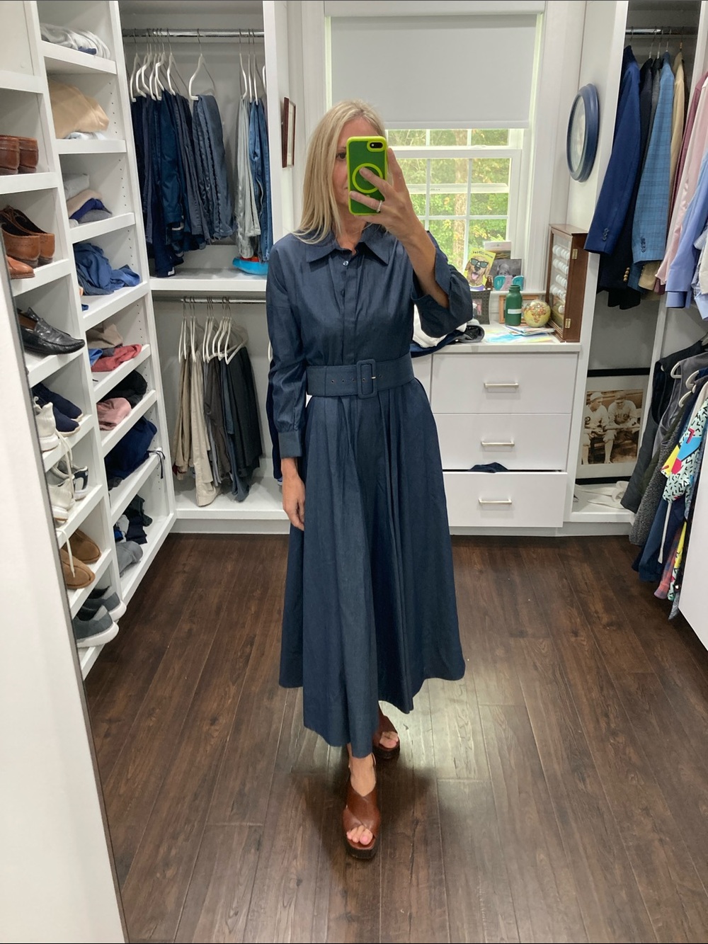 Tuckernuck Denim Navy Belted Maxi Shirt Dress